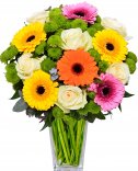 Color bouquet of gerber and roses - flower delivery