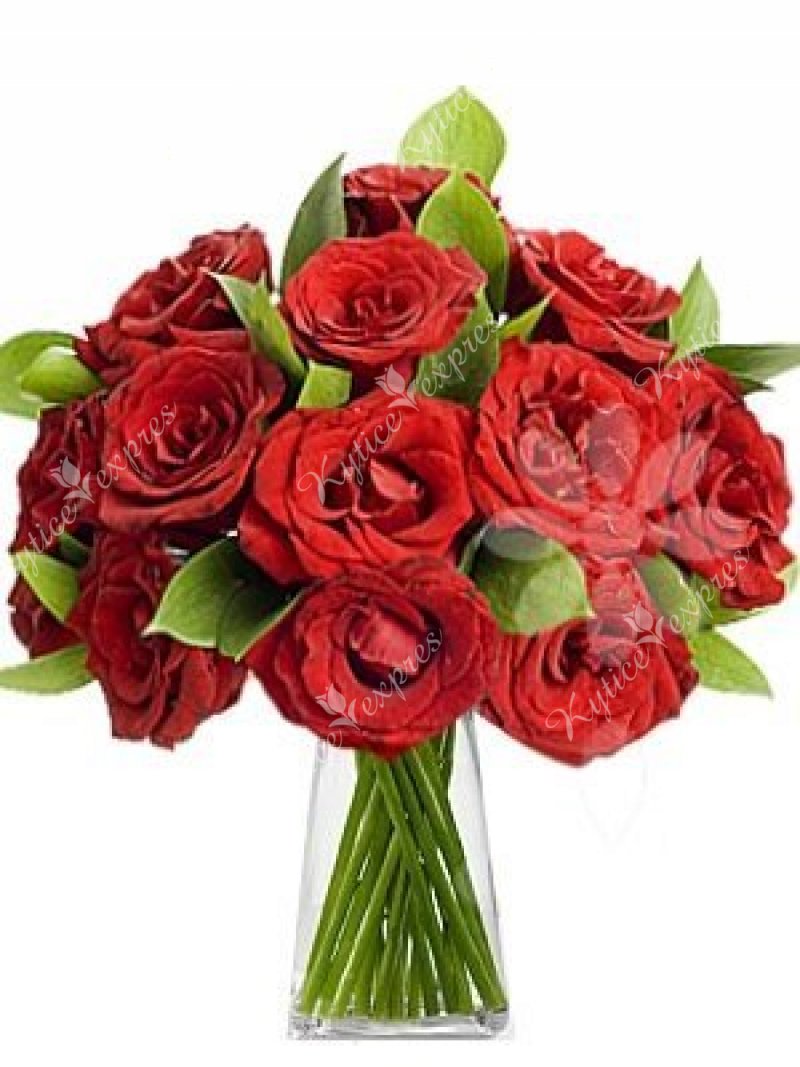 Red roses with greenery - Adel