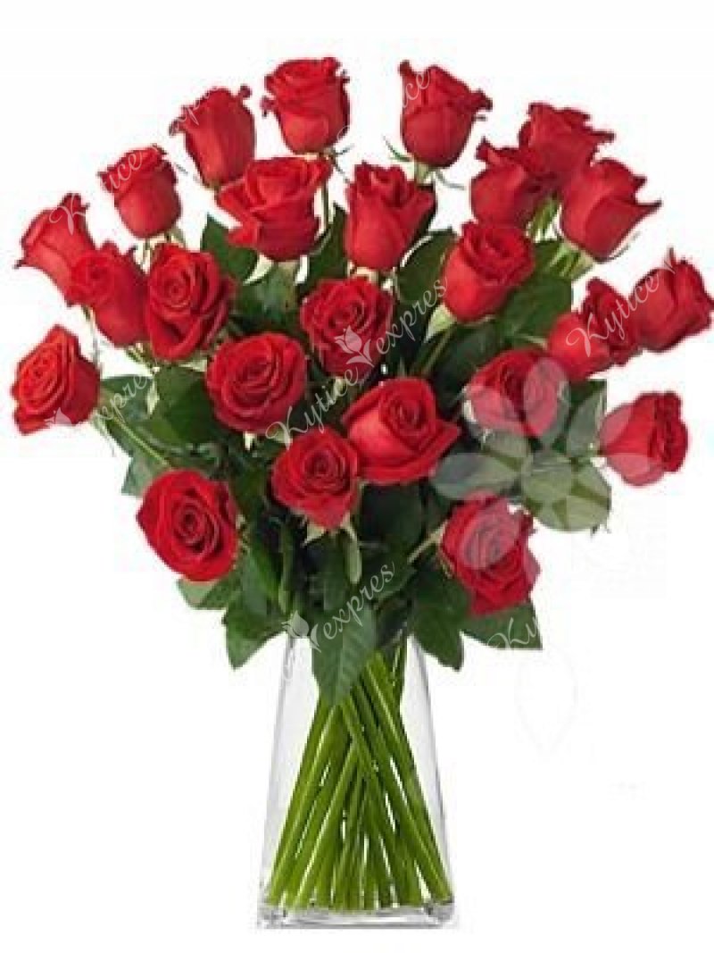 Kytice samostatných červených růží Karin